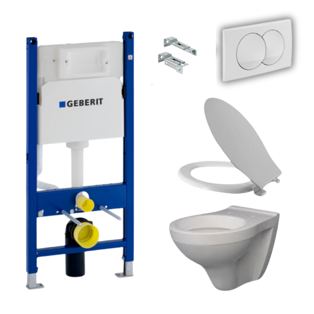 GEBERIT KLASICNA СЕТ GEBERIT вградно казанче комплет со Конзолна шоља + спороспуштачки капак+ бела типка - Image 1